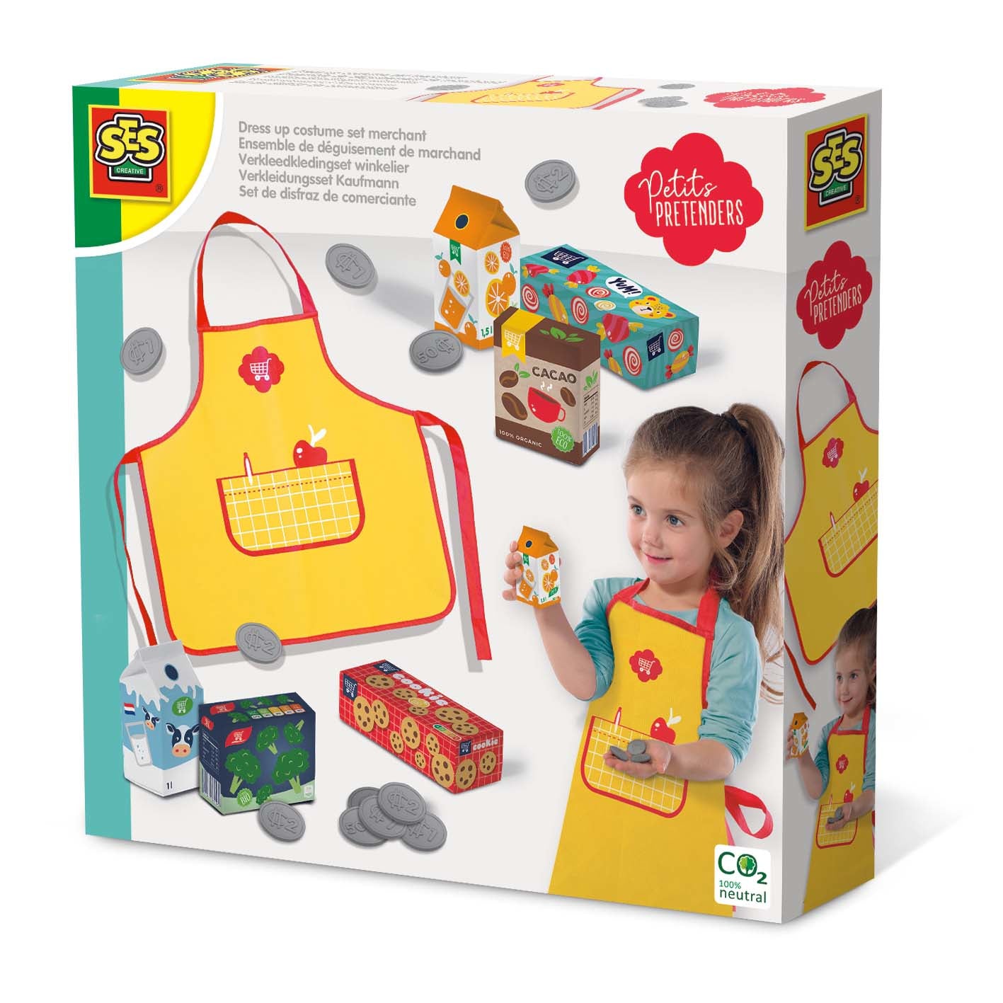 Set de Disfraz de Comerciante - SES Creative, con delantal y accesorios de supermercado para juegos de rol de niños