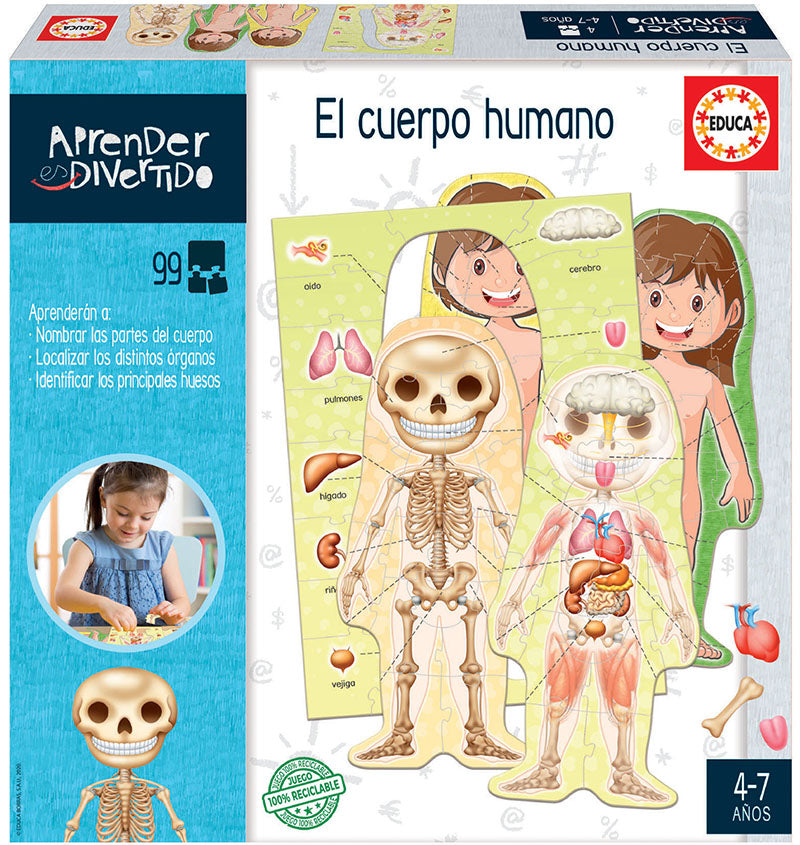 El Cuerpo Humano - Educa, juego educativo de puzzles para aprender sobre las partes del cuerpo, esqueleto y órganos