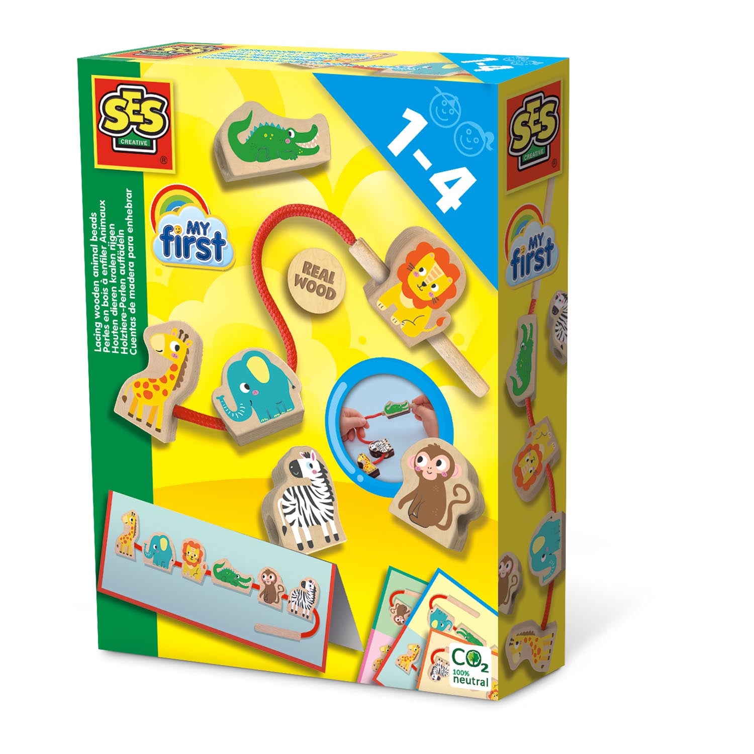 Cuentas de Madera para Enhebrar Animales - SES Creative, juego educativo de motricidad fina para niños