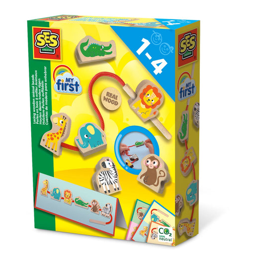 Cuentas de Madera para Enhebrar Animales - SES Creative, juego educativo de motricidad fina para niños