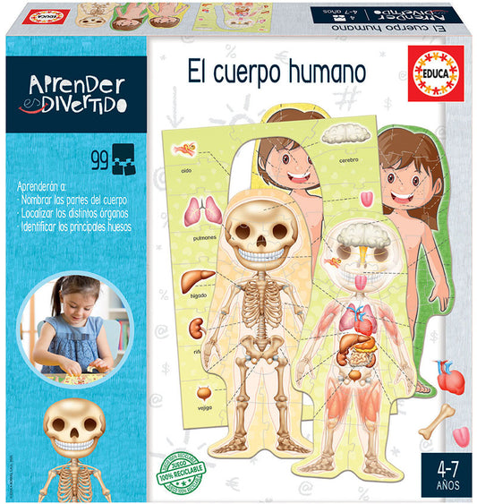 El Cuerpo Humano - Educa, juego educativo de puzzles para aprender sobre las partes del cuerpo, esqueleto y órganos