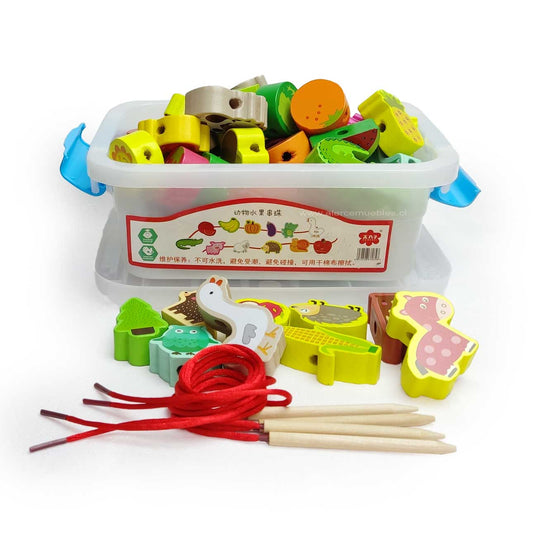 Set de Enhebrado Fruta para niños, juguete educativo para desarrollar la motricidad fina y la coordinación mano-ojo
